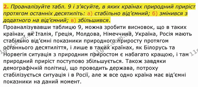 2. Проаналізуйте табл. 9 і з’ясуйте, в яких країнах природний приріст протягом останніх десятиліть: а) стабільно від’ємний; б) змінився — ГДЗ Географія 10 клас Бойко