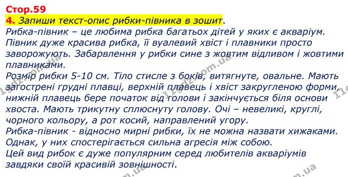 4. Запиши текст-опис рибки-півника в зошит. — ГДЗ Робочий зошит Українська мова та читання 3 клас Большакова