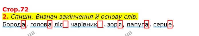 2. Спиши. Визнач закінчення й основу слів. — ГДЗ Українська мова та читання 3 клас Большакова 1-2 ч.