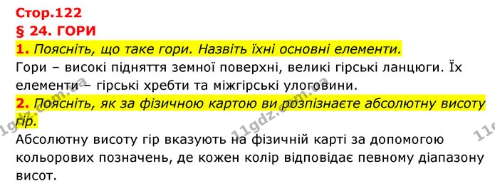 1. Поясніть, що таке гори. Назвіть їхні основні елементи. — ГДЗ Географія 6 клас Кобернік (2023)