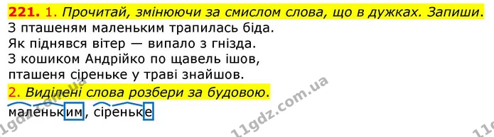 221. 1. Прочитай, змінюючи за смислом слова, що в дужках. Запиши. — ГДЗ Українська мова та читання 3 клас Коваленко (1 частина)