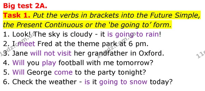 Task 1. Put the verbs in brackets into the Future Simple, — ГДЗ Збірник тестів Англійська мова 5 клас Карпюк
