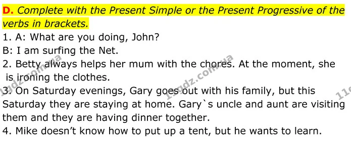 D. Complete with the Present Simple or the Present Progressive of the verbs in brackets. — ГДЗ граматика Англійська мова 7 клас Мітчелл