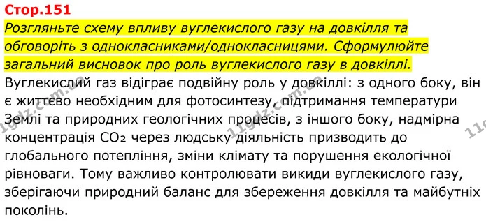 Розгляньте схему впливу вуглекислого газу на довкілля та обговоріть з однокласниками/однокласницями. Сформулюйте загальний висновок про — ГДЗ Хімія 8 клас Мідак