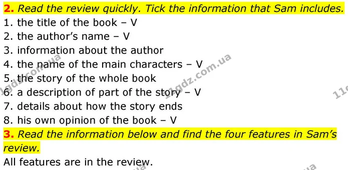 2. Read the review quickly. Tick the information that Sam includes. — ГДЗ робочий зошит Англійська мова 8 клас Гарет Джонс 2025