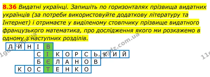 8.36 Видатні українці. Запишіть по горизонталях прізвища видатних українців (за потреби використовуйте додаткову літературу та — ГДЗ Алгебра 8 клас Істер
