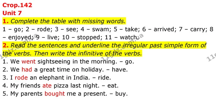 1. Complete the table with missing words. — ГДЗ Англійська мова 6 клас Коста (Prepare 6)