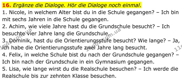 16. Ergänze die Dialoge. Hör die Dialoge noch einmal. — ГДЗ робочий зошит Німецька мова 8 клас Басай
