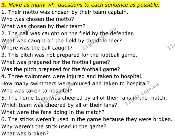 3. Make as many wh–questions to each sentence as possible. — ГДЗ Англійська мова 7 клас Карпюк