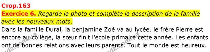 Exercice 6. Regarde la photo et complète la description de la famille avec les nouveaux mots. — ГДЗ Французька мова 8 клас Чумак 2025