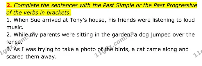 2. Complete the sentences with the Past Simple or the Past Progressive of the verbs in brackets. — ГДЗ Англійська мова 8 клас Мітчелл