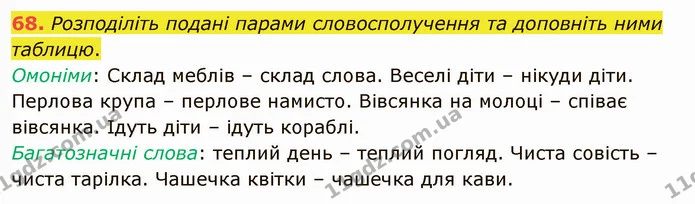 68. Розподіліть подані парами словосполучення та доповніть ними таблицю. — ГДЗ Українська мова 5 клас Заболотний 2022