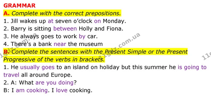 A. Complete with the correct prepositions. — ГДЗ Збірник тестів Англійська мова 5 клас Мітчелл (Test Booklet)