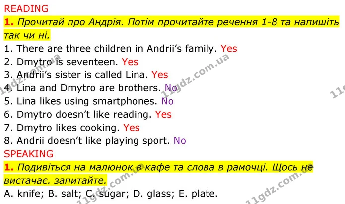1. Прочитай про Андрія. Потім прочитайте речення 1-8 та напишіть так чи ні. — ГДЗ Англійська мова 5 клас Коста Джоанна