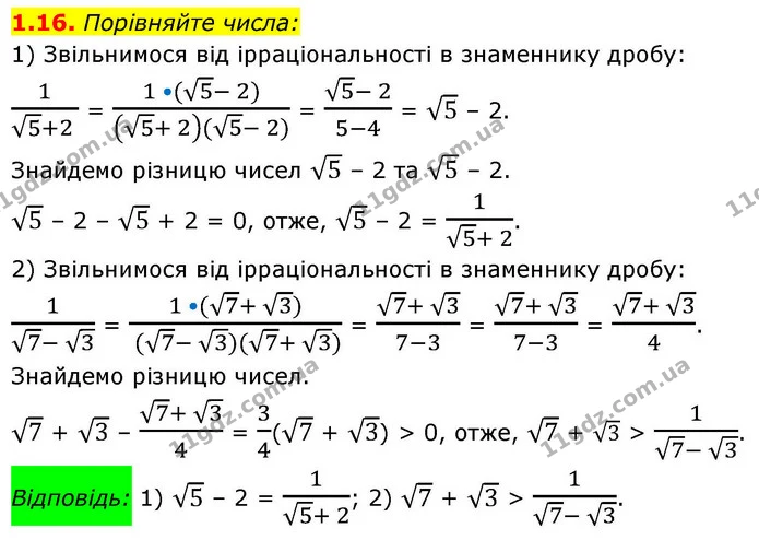 1.16. Порівняйте числа: — ГДЗ Алгебра 9 клас Істер