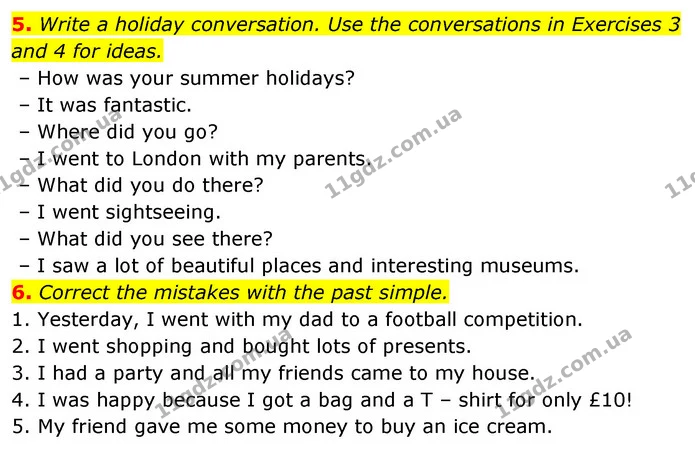 5. Write a holiday conversation. Use the conversations in Exercises 3 and 4 for ideas. — ГДЗ Англійська мова 6 клас Коста (Prepare 6)