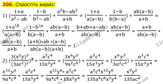 206. Спростіть вираз: — ГДЗ Алгебра 8 клас Тарасенкова