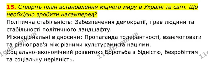 15. Створіть план встановлення міцного миру в Україні та світі. Що необхідно зробити насамперед? — ГДЗ Зарубіжна література 6 клас Ніколенко