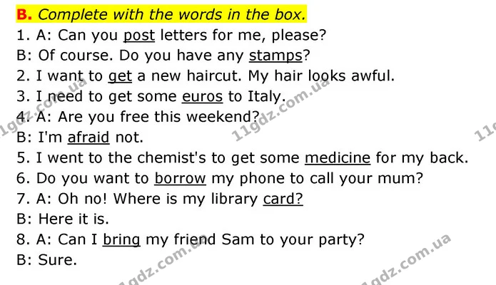 B. Complete with the words in the box. — ГДЗ Робочий зошит Англійська мова 6 клас Мітчелл