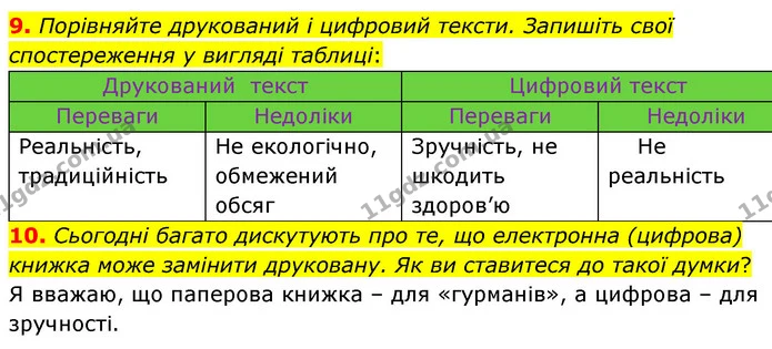 9. Порівняйте друкований і цифровий тексти. Запишіть свої спостереження у вигляді таблиці: — ГДЗ Зарубіжна література 5 клас Волощук 2022