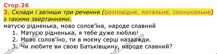 3. Склади і запиши три речення (розповідне, питальне, спонукальне) з такими звертаннями. — ГДЗ Українська мова 4 клас Вашуленко 2021 (1 частина)