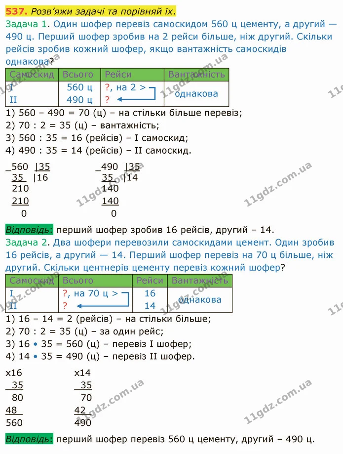 537. Розв’яжи задачі та порівняй їх. — ГДЗ Математика 4 клас Лишенко 1-2 ч.