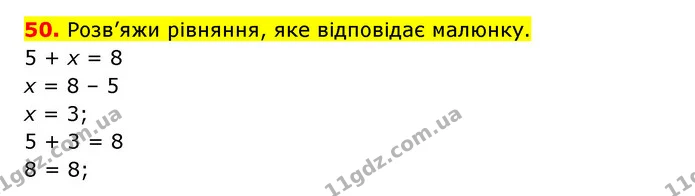 50. Розв’яжи рівняння, яке відповідає малюнку. — ГДЗ Математика 3 клас Будна 1-2 ч.