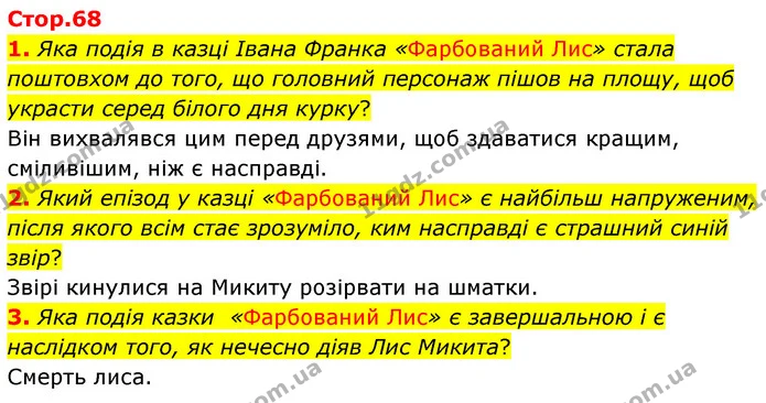 1. Яка подія в казці Івана Франка «Фарбований Лис» стала поштовхом до того, що головний персонаж пішов на площу, щоб украсти серед — ГДЗ Українська література 5 клас Заболотний