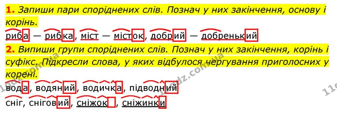 1. Запиши пари споріднених слів. Познач у них закінчення, основу і корінь. — ГДЗ Українська мова 3 клас Пономарьова 2020