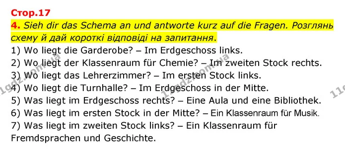 4. Sieh dir das Schema an und antworte kurz auf die Fragen. Розглянь схему й дай короткі відповіді на запитання. — ГДЗ Робочий зошит Німецька мова 6 клас Гоголєва