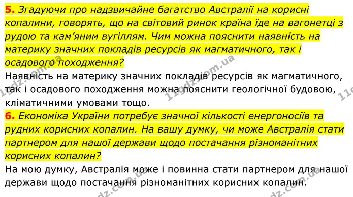 5. Згадуючи про надзвичайне багатство Австралії на корисні копалини, говорять, що на світовий ринок країна їде на вагонетці з рудою та — ГДЗ Географія 7 клас Кобернік