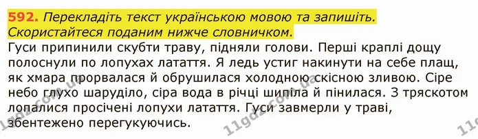 592. Перекладіть текст українською мовою та запишіть. Скористайтеся поданим нижче словничком. — ГДЗ Українська мова 6 клас Заболотний 2019
