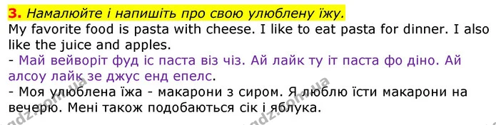 3. Намалюйте і напишіть про свою улюблену їжу. — ГДЗ Англійська мова 2 клас Мітчелл