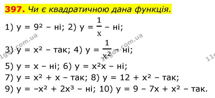 397. Чи є квадратичною дана функція. — ГДЗ Алгебра 9 клас Тарасенкова