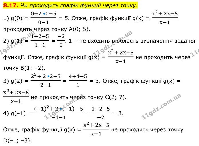 8.17. Чи проходить графік функції через точку. — ГДЗ Алгебра 9 клас Істер