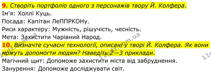 9. Створіть портфоліо одного з персонажів твору Й. Колфера. — ГДЗ Зарубіжна література 8 клас Ніколенко