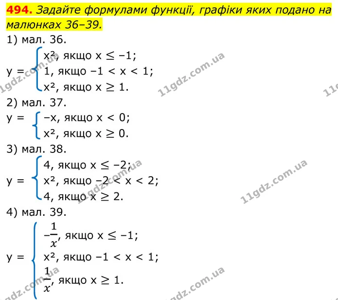 494. Задайте формулами функції, графіки яких подано на — ГДЗ Алгебра 8 клас Тарасенкова