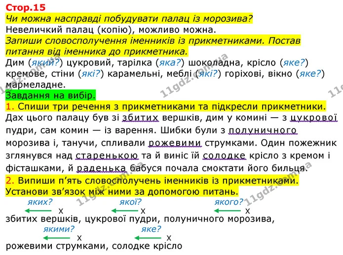 1. Спиши три речення з прикметниками та підкресли прикметники. — ГДЗ Українська мова та читання 3 клас Большакова 1-2 ч.