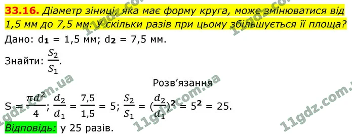 33.16. Діаметр зіниці, яка має форму круга, може змінюватися від — ГДЗ Геометрія 9 клас Істер 2026
