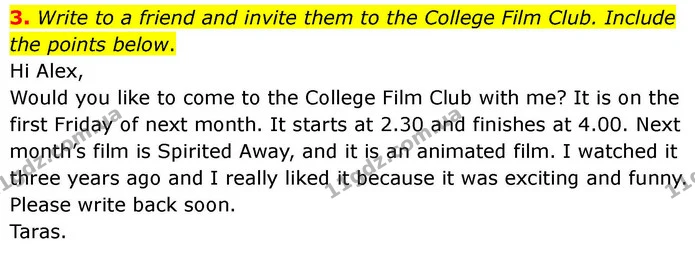 3. Write to a friend and invite them to the College Film Club. Include the points below. — ГДЗ робочий зошит Англійська мова 7 клас Prepare