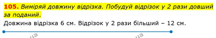 105. Виміряй довжину відрізка. Побудуй відрізок у 2 рази довший за поданий. — ГДЗ Математика 3 клас Оляницька 1 та 2 частини