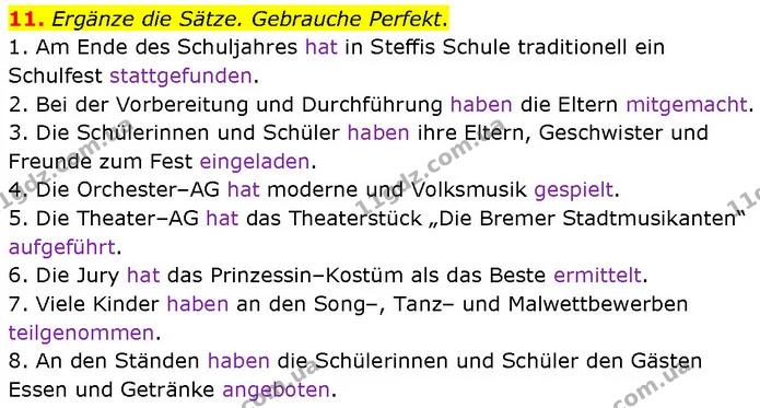 11. Ergänze die Sätze. Gebrauche Perfekt. — ГДЗ Німецька мова 7 клас Басай