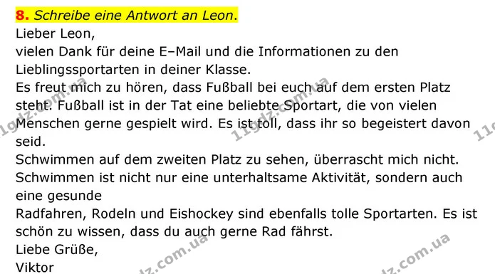 8. Schreibe eine Antwort an Leon. — ГДЗ Німецька мова 6 клас Сотникова 2 рік (2023)