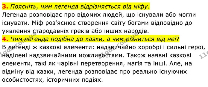 3. Поясніть, чим легенда відрізняється від міфу. — ГДЗ Українська література 5 клас Заболотний