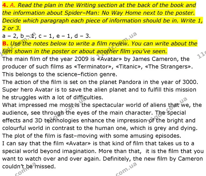 4. A. Read the plan in the Writing section at the back of the book and the information about Spider–Man: No Way Home next to the — ГДЗ Англійська мова 7 клас Мітчелл