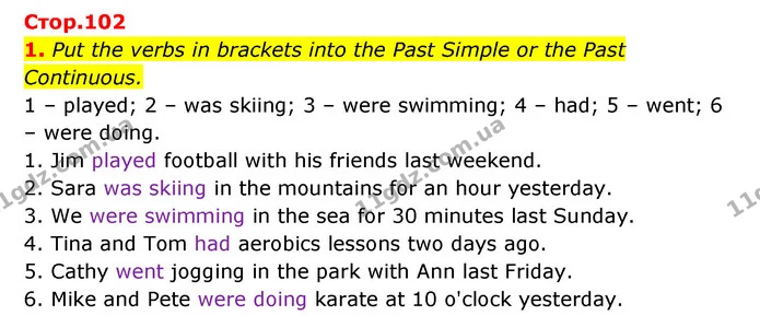 1. Put the verbs in brackets into the Past Simple or the Past Continuous. — ГДЗ Англійська мова 6 клас Карпюк 2023
