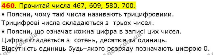 460. Прочитай числа 467, 609, 580, 700. — ГДЗ Математика 3 клас Козак 1-2 ч.