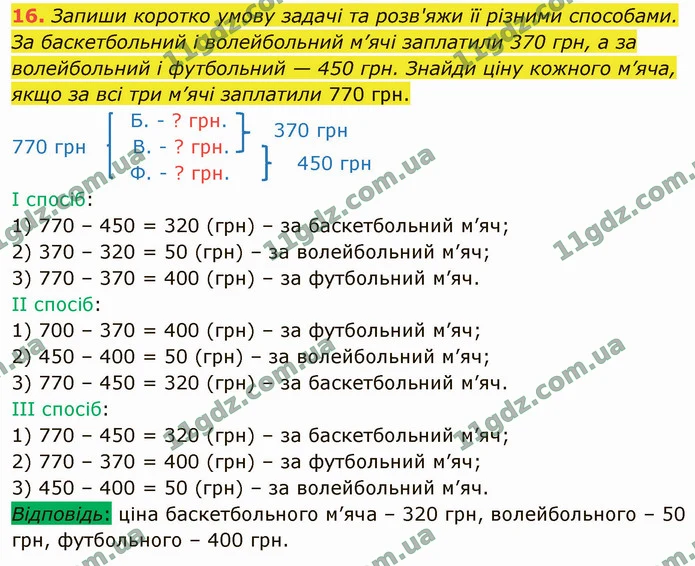 16. Запиши коротко умову задачі та розв'яжи її різними способами. — ГДЗ Математика 4 клас Логачевська 1-2 ч. 2021