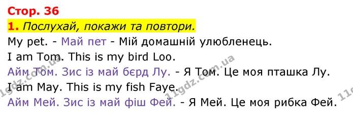 1. Послухай, покажи та повтори. — Англійська мова 1 клас Мітчелл