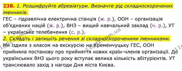 238. 1. Розшифруйте абревіатури. Визначте рід складноскорочених іменників. — ГДЗ Відповіді Українська мова 6 клас Єрмоленко
